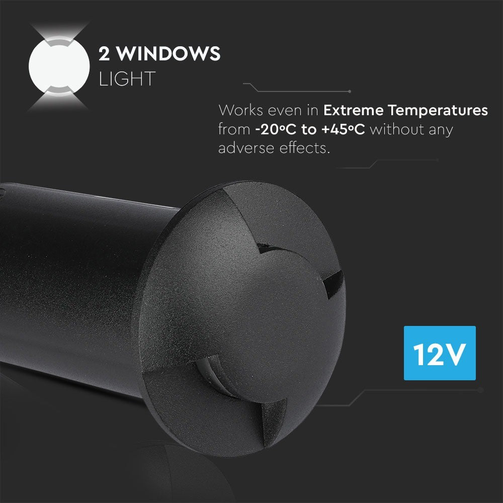 1W LED nedgravningsspot lys (12V) 6500K sort, IP67 - velegnet til udendørs belysning og haver.