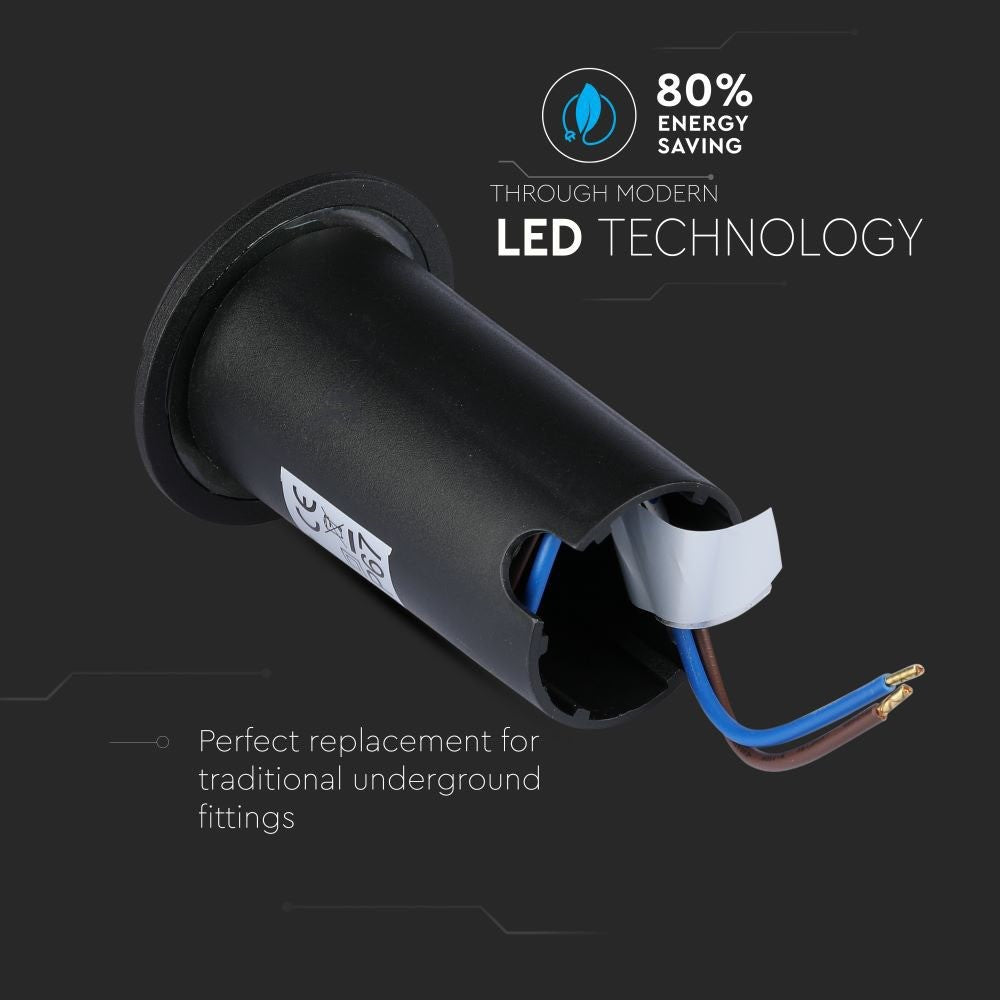 1W LED nedgravningsspot lys (12V) 6500K sort, IP67 - velegnet til udendørs belysning og haver.