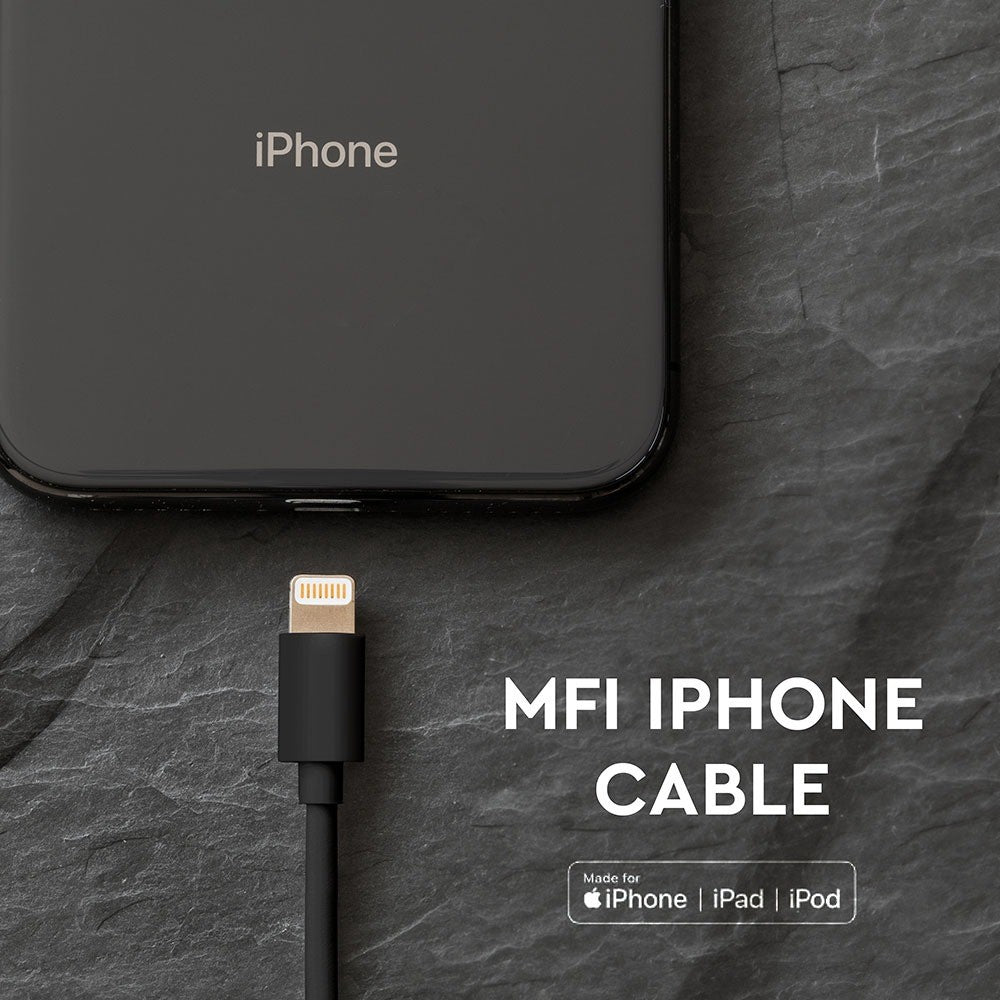 Sort 1,5m MFI iPhone kabel til hurtig opladning og dataoverførsel