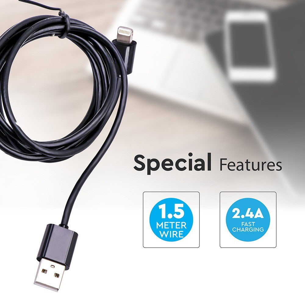 Sort 1,5m MFI iPhone kabel til hurtig opladning og dataoverførsel