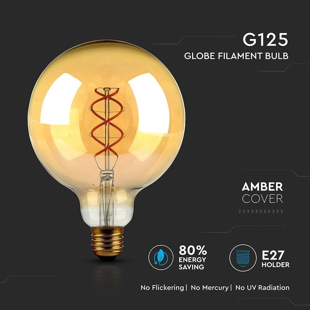 V-Tac 5W LED globepære - Kultråd, Ø12,5cm, ekstra varm hvid, E27 (Erstatter 30W, 230V, 300lm, RA80)