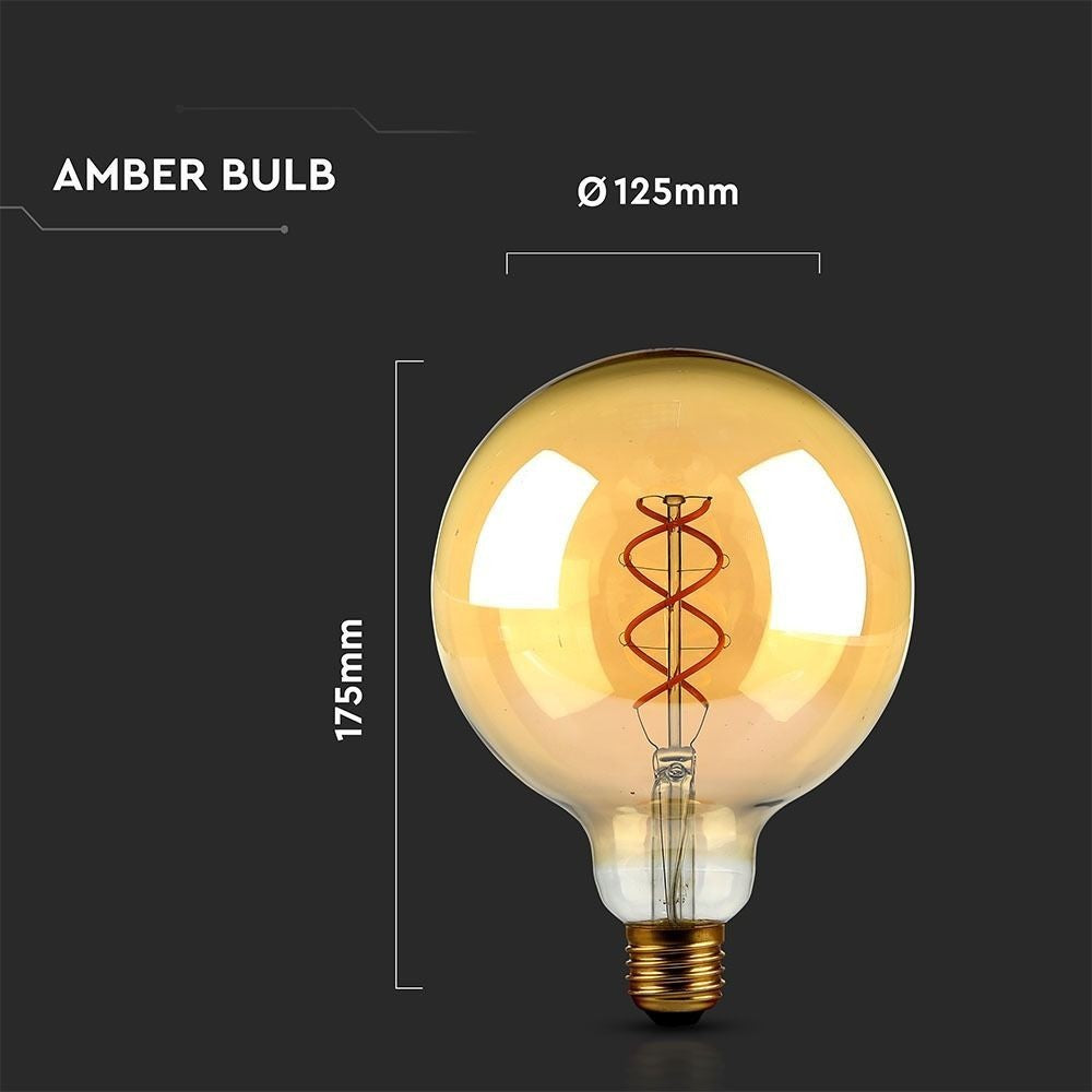 V-Tac 5W LED globepære - Kultråd, Ø12,5cm, ekstra varm hvid, E27 (Erstatter 30W, 230V, 300lm, RA80)