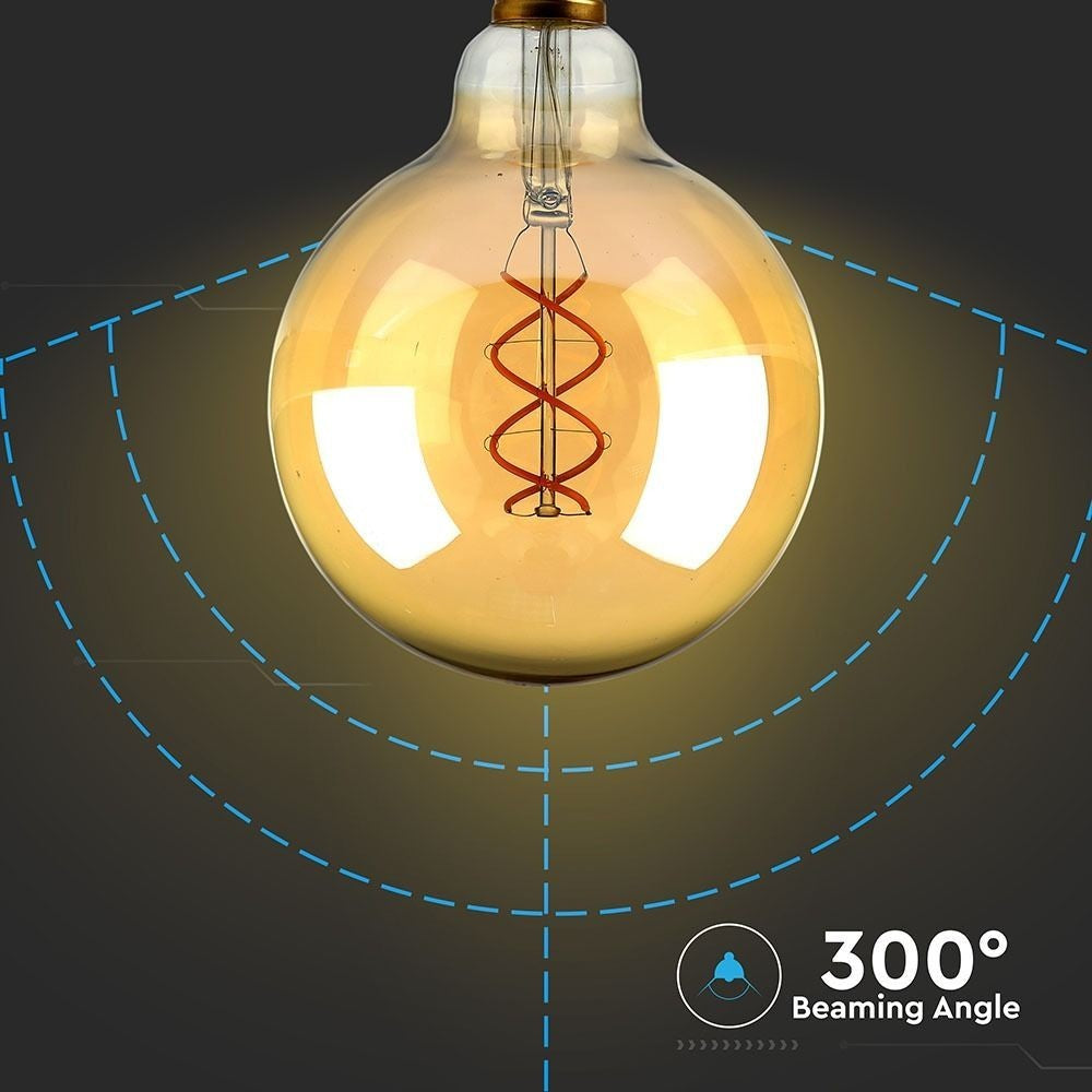V-Tac 5W LED globepære - Kultråd, Ø12,5cm, ekstra varm hvid, E27 (Erstatter 30W, 230V, 300lm, RA80)