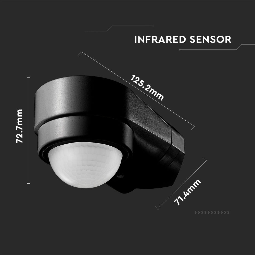 Justerbar hjørne infrarød bevægelsessensor med sort hus og IP65 beskyttelse (maks. 600W LED)