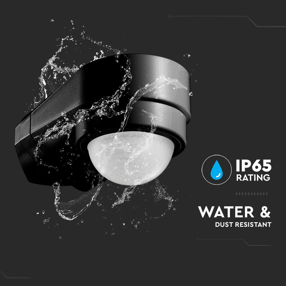 Justerbar hjørne infrarød bevægelsessensor med sort hus og IP65 beskyttelse (maks. 600W LED)