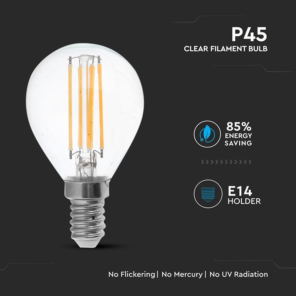 E14 LED Pære 6W - Klart Glas, 2700K, 600lm, RA80