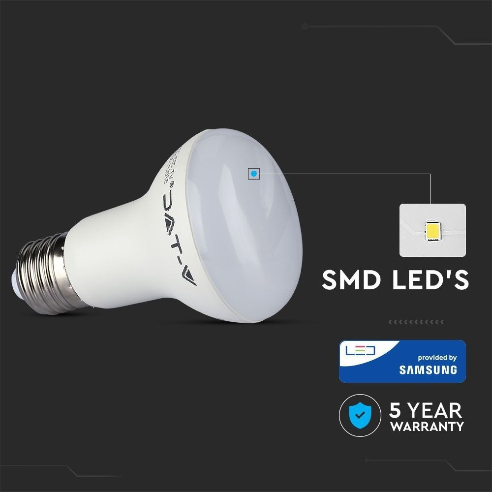 V-Tac 8W LED spotpære - Samsung LED chip, R63, E27 - erstatning for 60W - 230V - 600lm - RA80 - 5 års producentgaranti