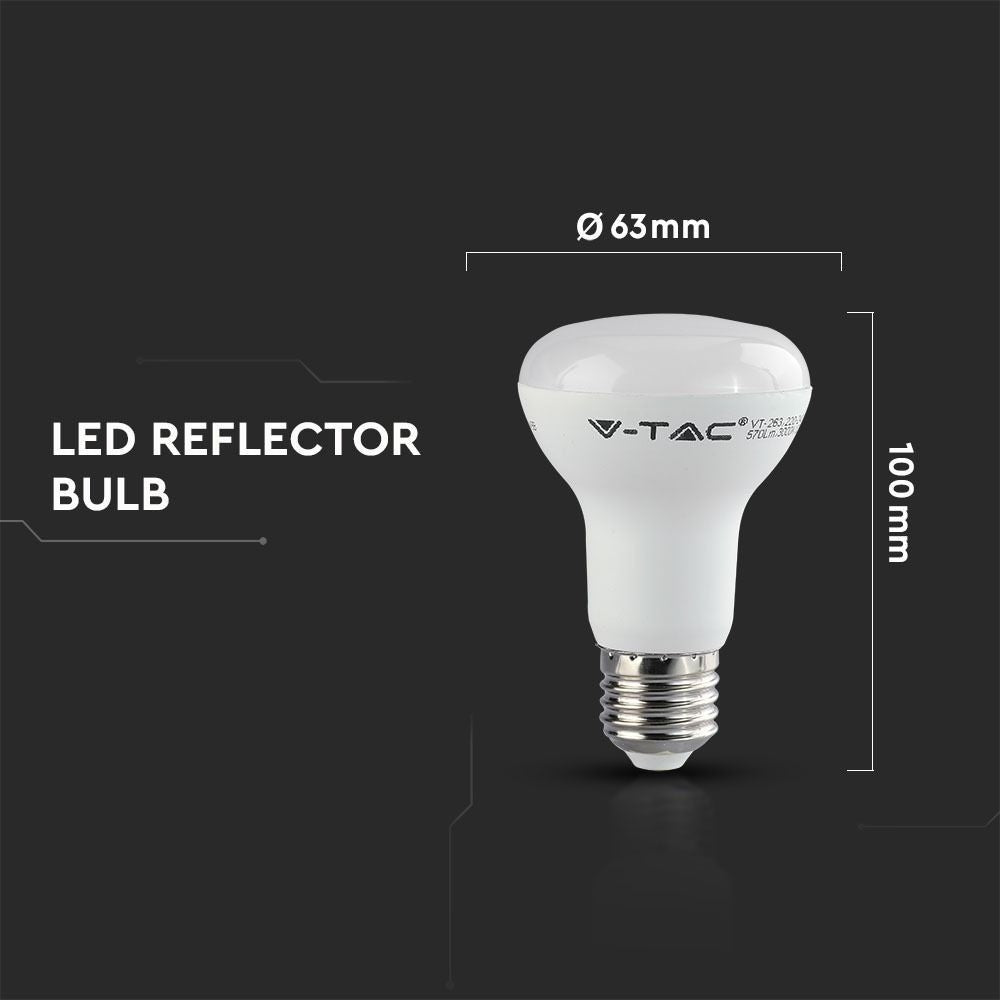 V-Tac 8W LED spotpære - Samsung LED chip, R63, E27 - erstatning for 60W - 230V - 600lm - RA80 - 5 års producentgaranti