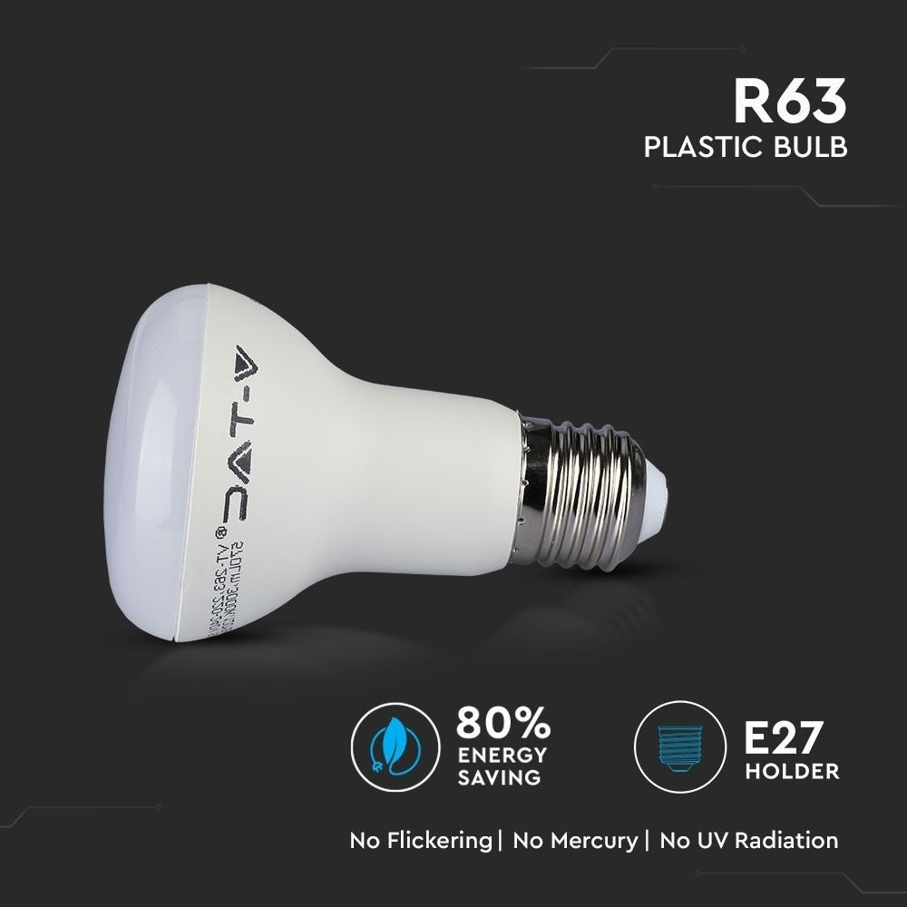 V-Tac 8W LED spotpære - Samsung LED chip, R63, E27 - erstatning for 60W - 230V - 600lm - RA80 - 5 års producentgaranti