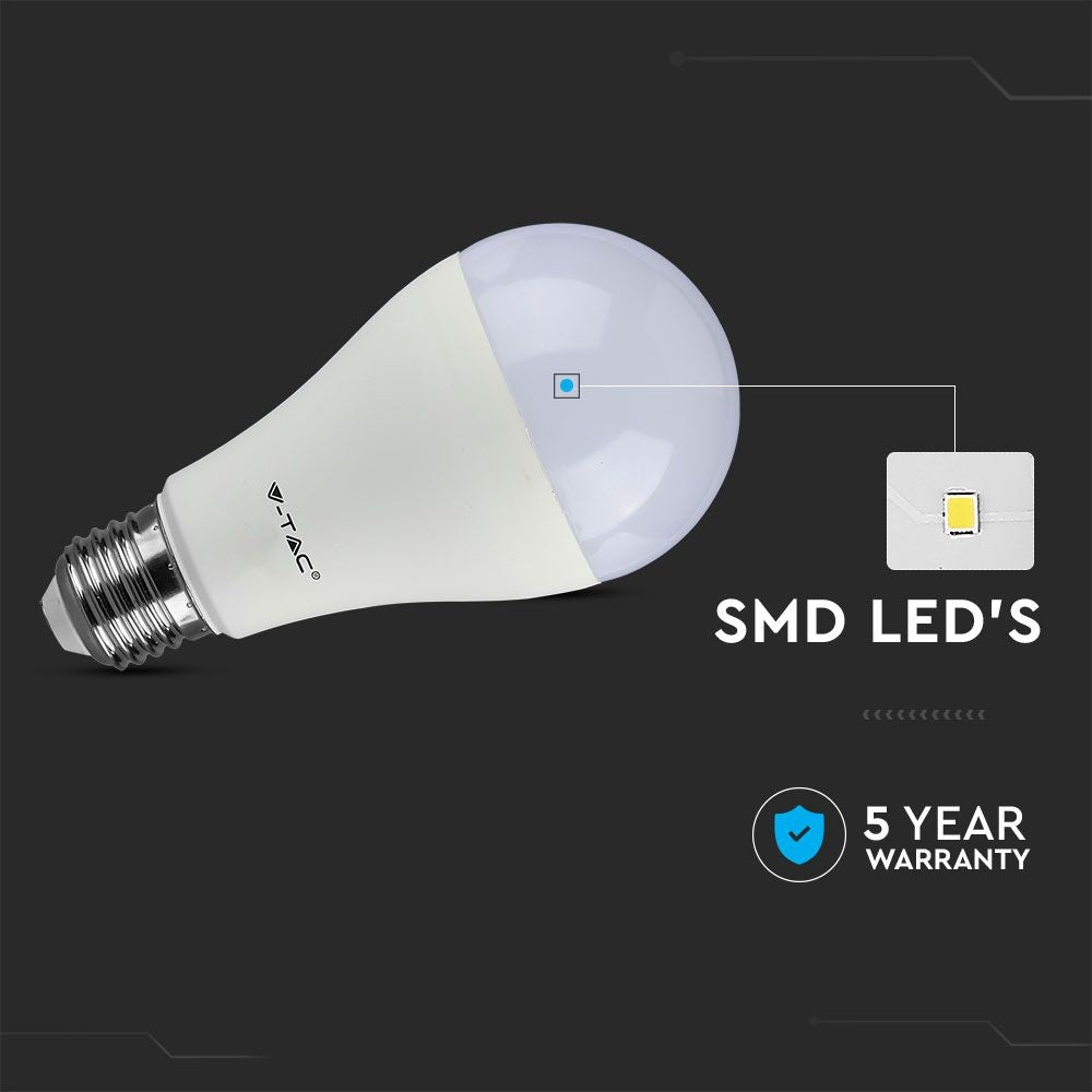 LED Pære A65 17W E27 Samsung Chip 6400K Dæmpbar Plastik RA80 1521lm - 5 års garanti