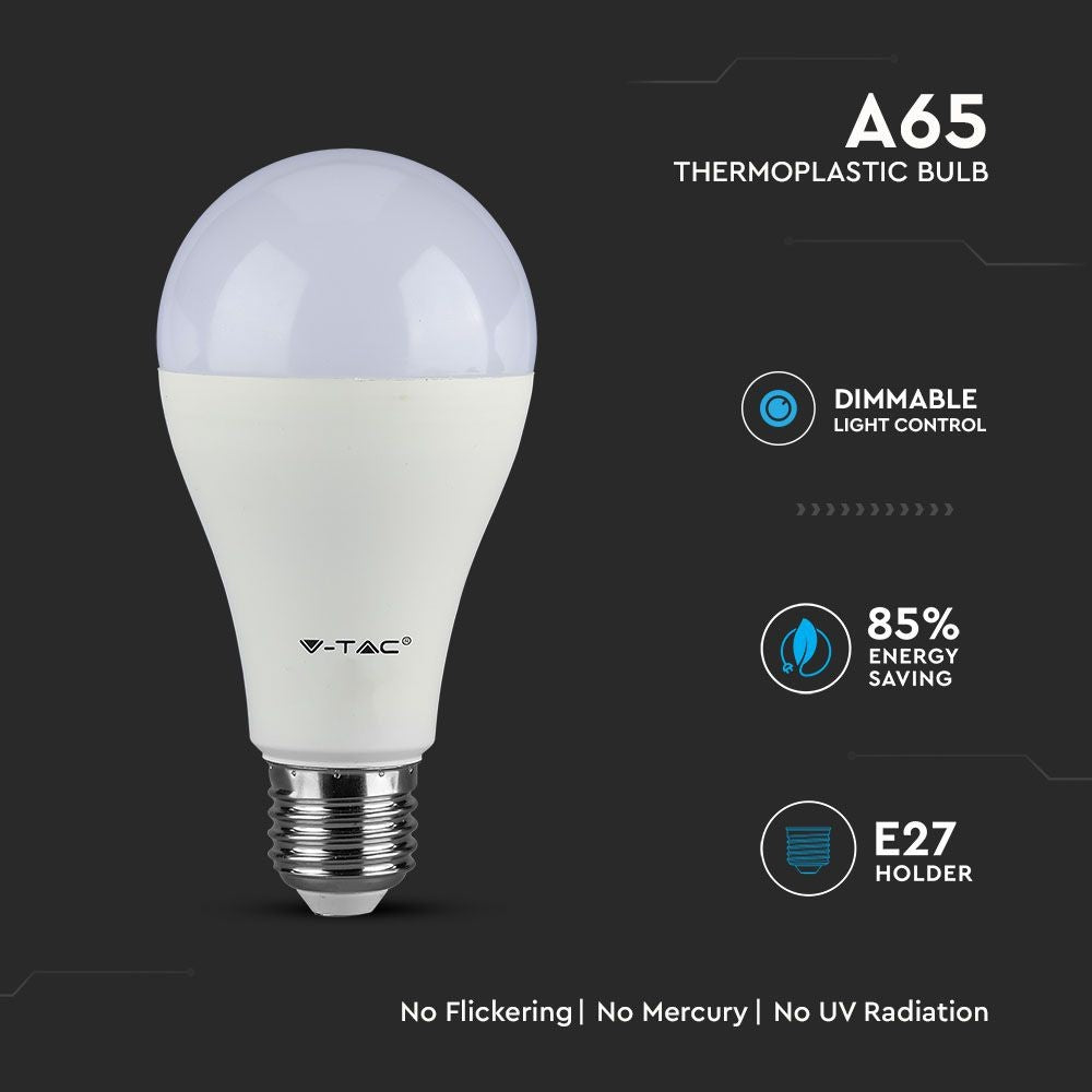 LED Pære A65 17W E27 Samsung Chip 6400K Dæmpbar Plastik RA80 1521lm - 5 års garanti