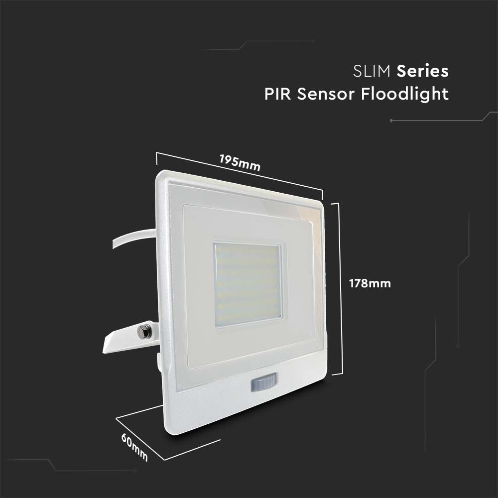 50W LED projektør med PIR sensor, Samsung Chip, 1m kabel, 4000K, hvidt hus - Energibesparende belysning til udendørs områder