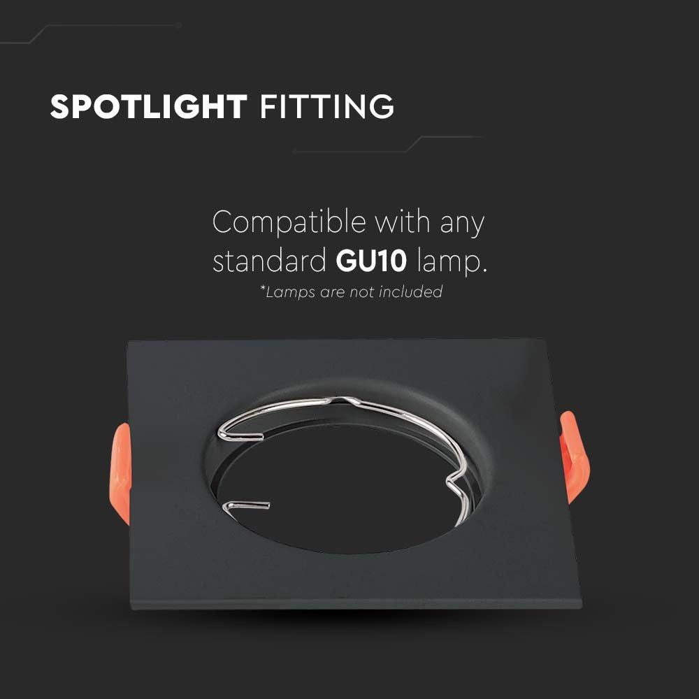 Sort firkantet GU10 lampe fra V-Tac Pro serie med 3 års producentgaranti.