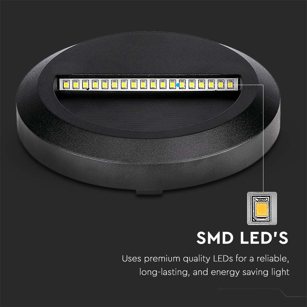 LED Trinlys med 2W effekt, 4000K lysfarve, sort hus, rund form og IP65 beskyttelse