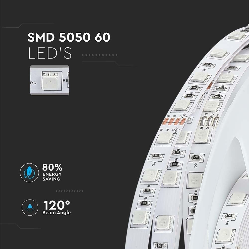 60 LED Stripelys RGB 7W/m IP20 24V - 10m/rulle