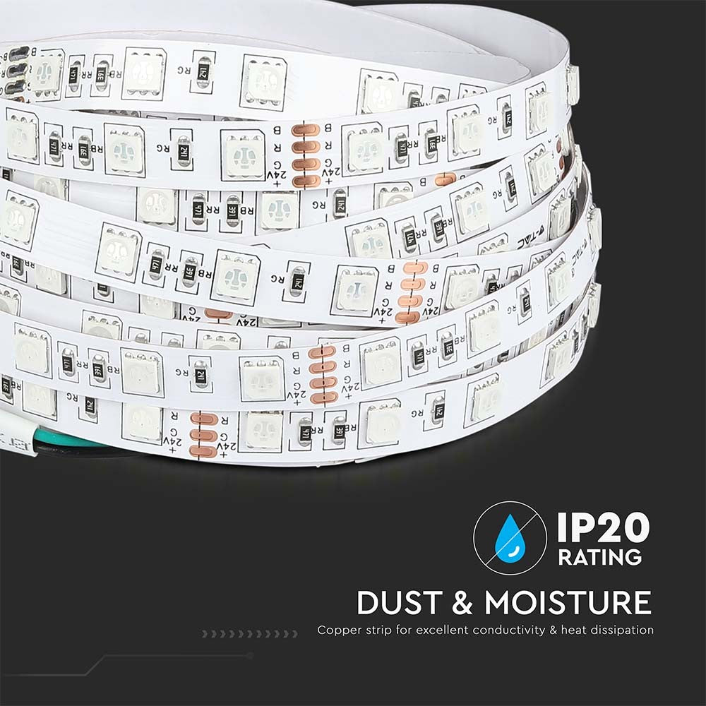 60 LED Stripelys RGB 7W/m IP20 24V - 10m/rulle