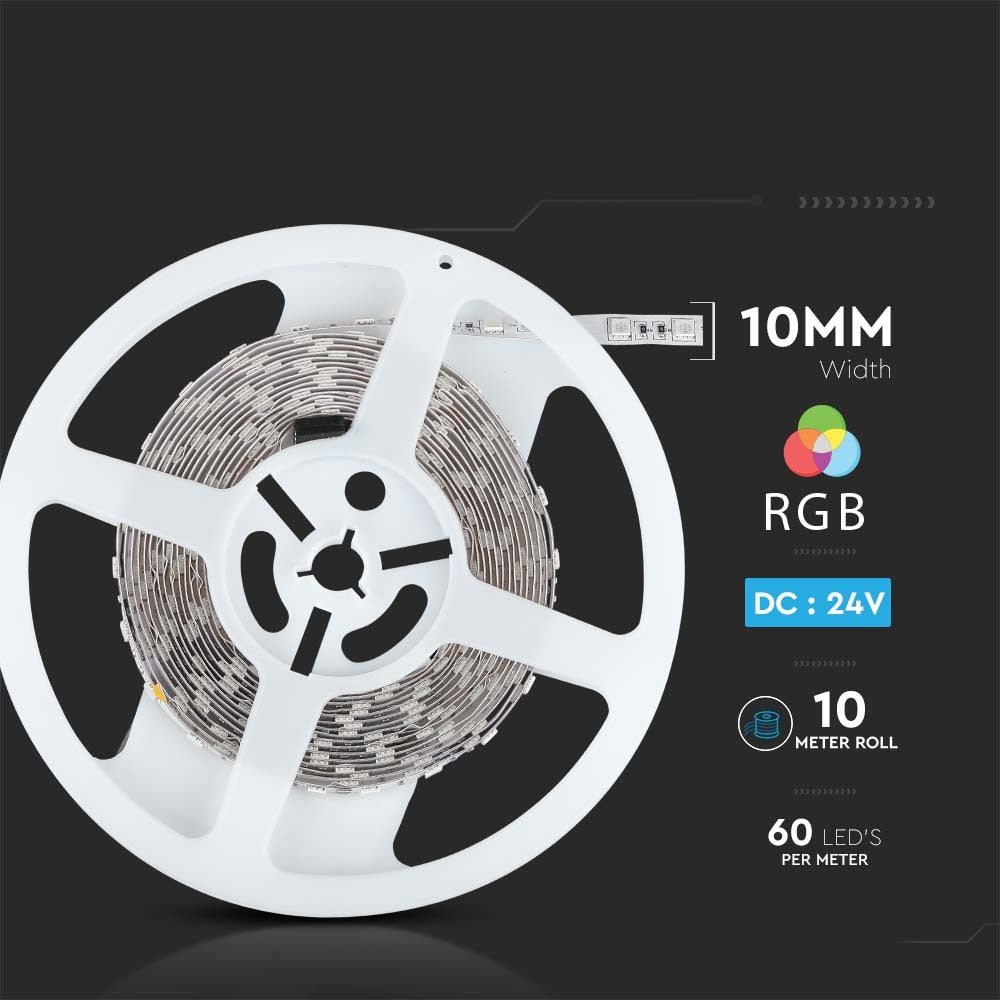 60 LED Stripelys RGB 7W/m IP20 24V - 10m/rulle
