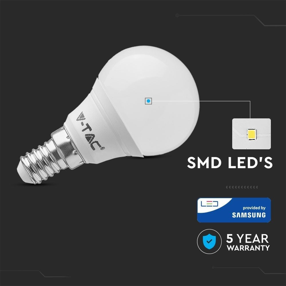 V-Tac 5,5W LED pære - Samsung LED chip, P45, E14 - Erstatter 40W - 470lm - RA80