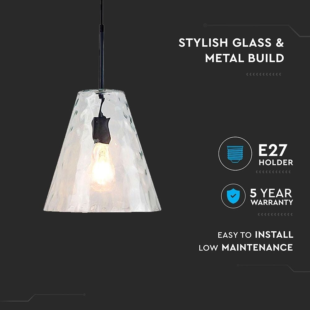 Moderne pendellampe med kegleformet glas, Ø27 cm, E27 fatning