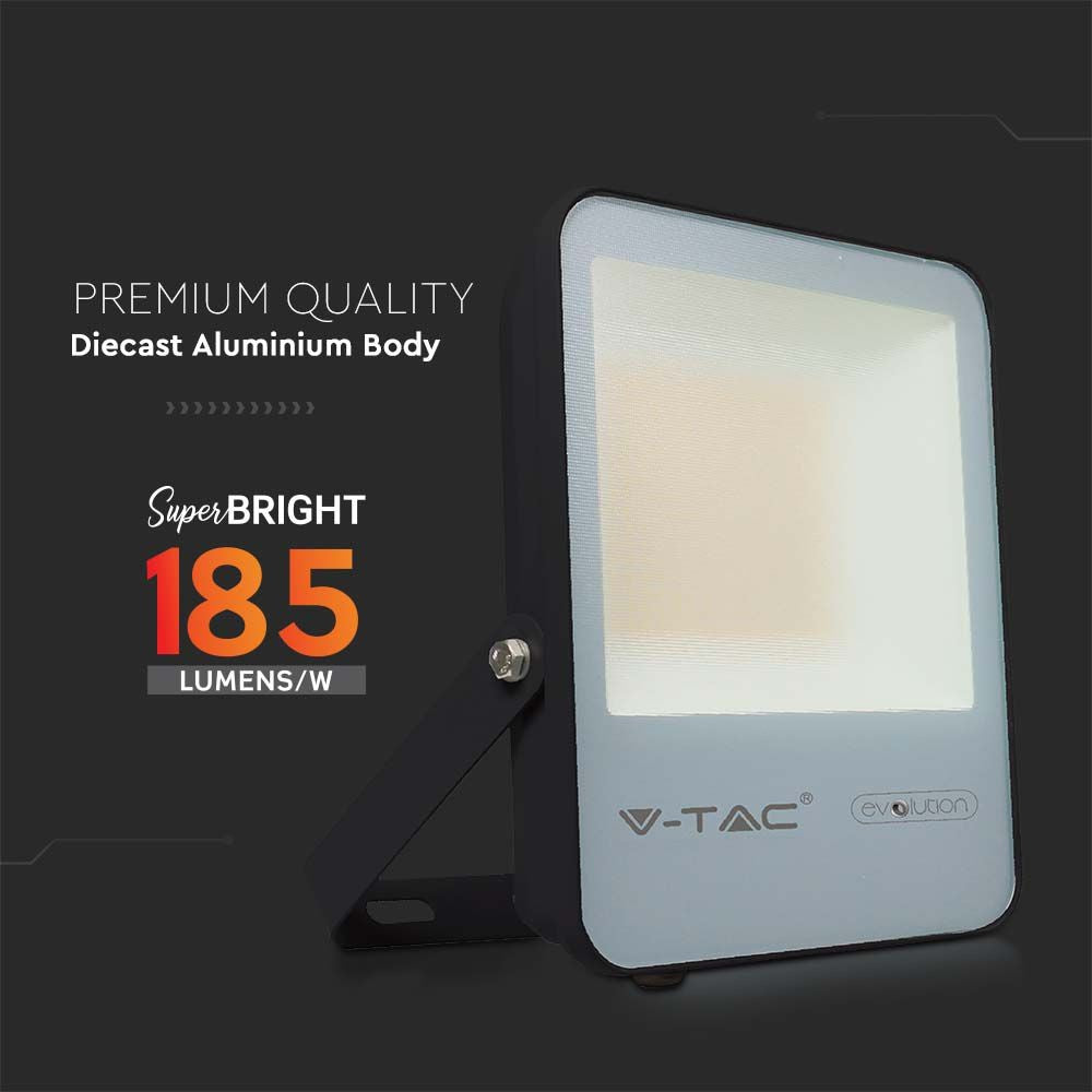 50W LED Projektør - 6400K Sort Hus, Grå Glas, 185lm/W - V-Tac Evolution serie med 5 års garanti