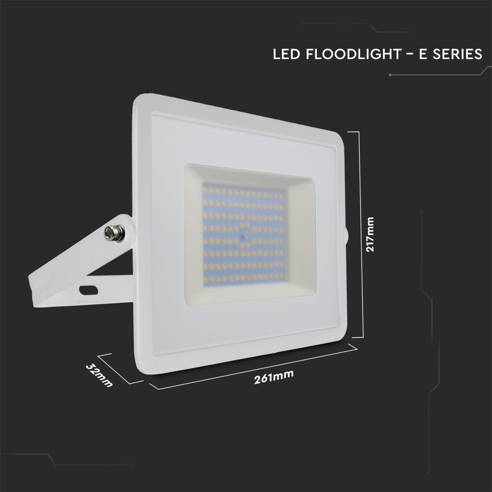 100W LED Projektør med 6500K lysfarve og hvidt hus - 8700lm, RA70, IP65