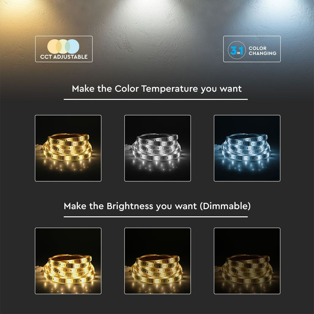 60 LED Stribe Lys 24W/m - CCT 3in1+RGB, IP65, 24V