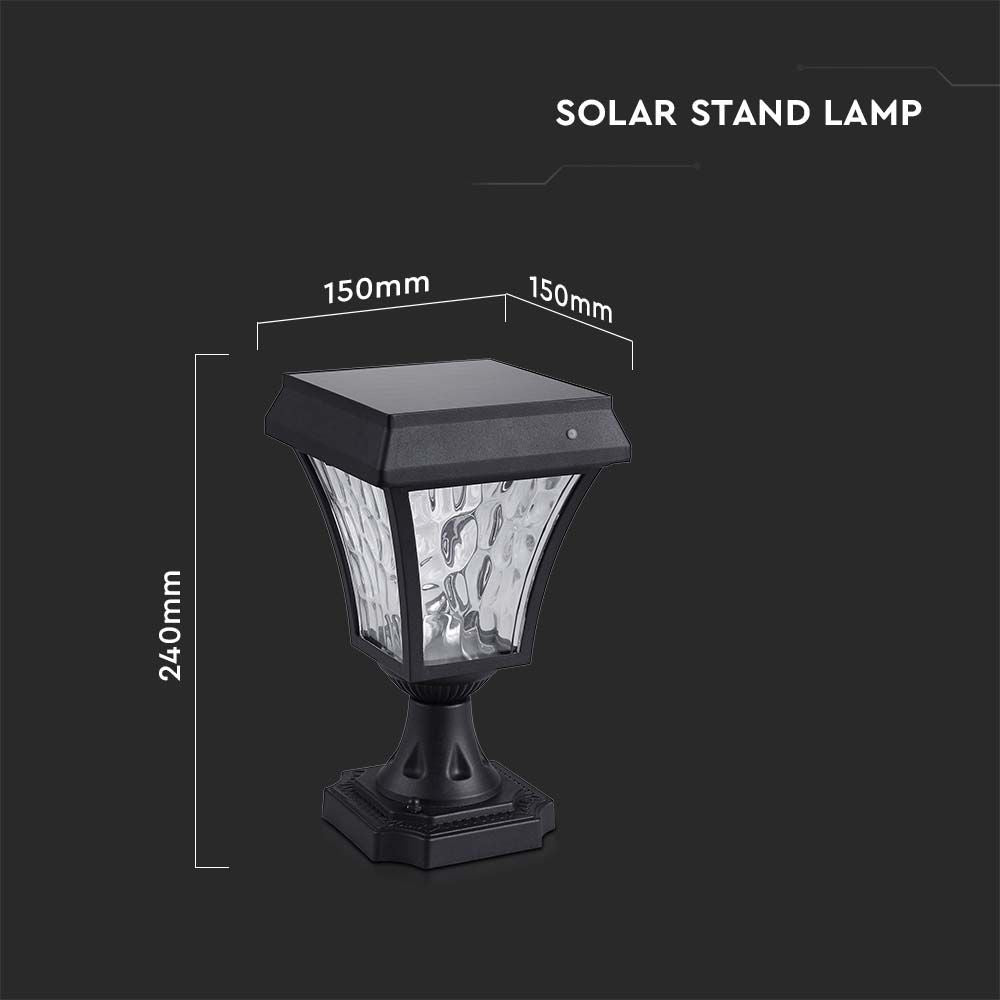 Sort LED solcelle standerlampe med justerbar farvetemperatur (CCT) i 3-i-1 funktion. Perfekt til udendørs brug.
