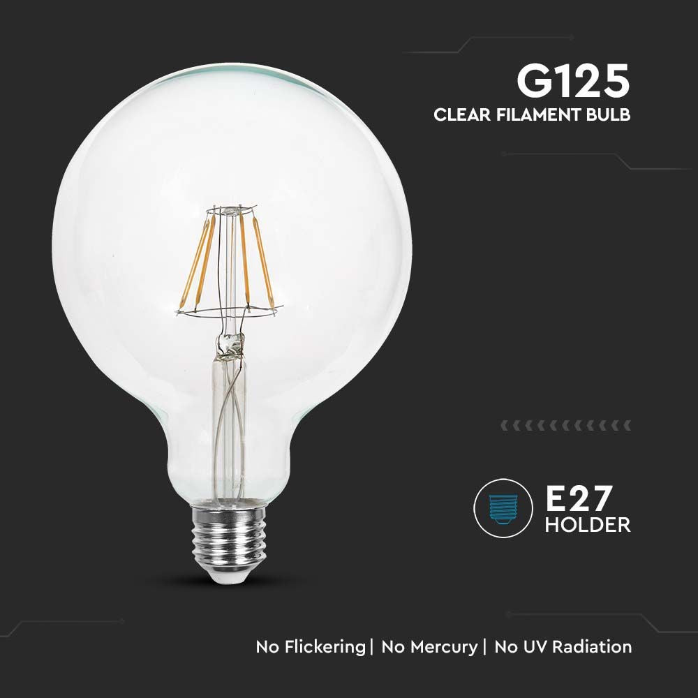 G125 LED-pære 10W E27 - 3000K, 1055lm, RA80 - Energibesparende og lysstærk pære med stor E27 fatning til behageligt varmt hvidt lys.