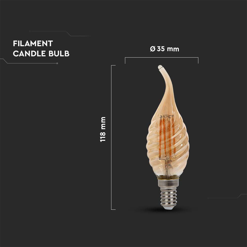4W Twisted Kertepære E14 med Amber Dæksel og Spids Form - 2200K, 350lm, RA80