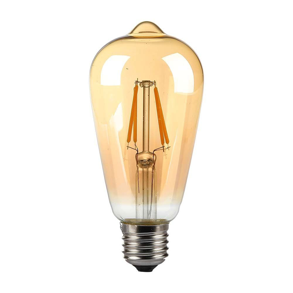 8W LED-pære E27 ST64 med amberbelægning og kultråd i 2200K varm hvidt lys med 720lm og RA80