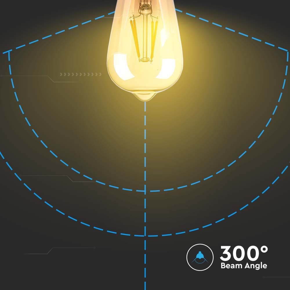 8W LED-pære E27 ST64 med amberbelægning og kultråd i 2200K varm hvidt lys med 720lm og RA80