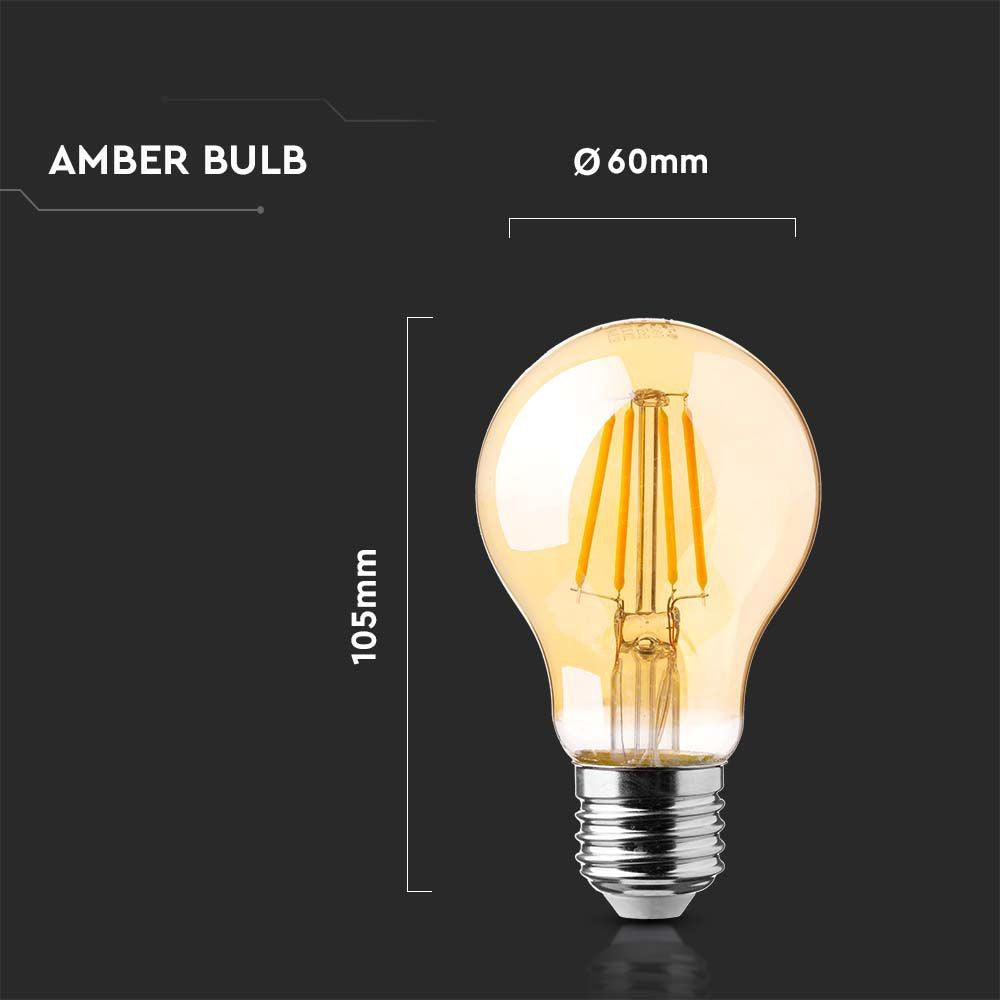 A60 LED Pære - 12W, E27 Fatning, Kultråd, Amber Dæksel, 2200K, 1350lm, RA80