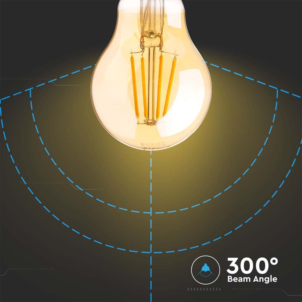 A60 LED Pære - 12W, E27 Fatning, Kultråd, Amber Dæksel, 2200K, 1350lm, RA80