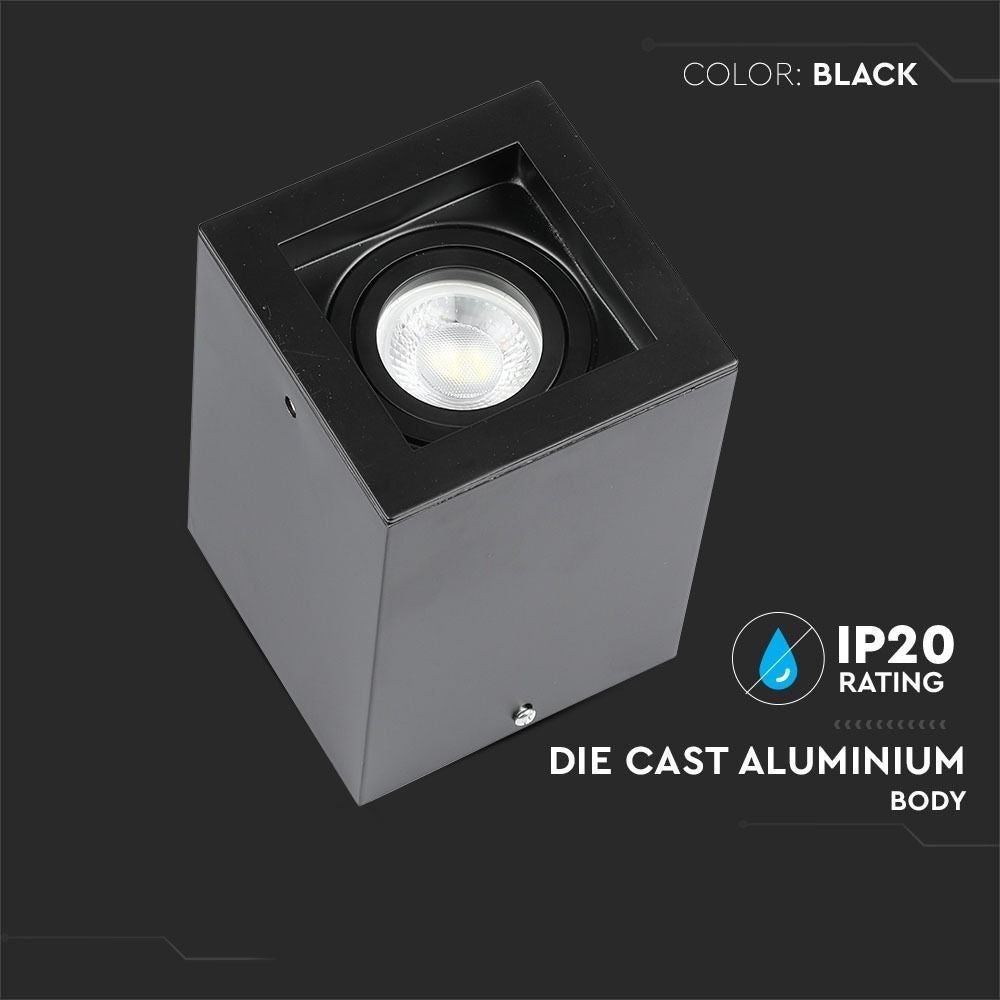 V-Tac Loftslampe - Sort firkantet IP20 med GU10 fatning (uden lyskilde, 230V)