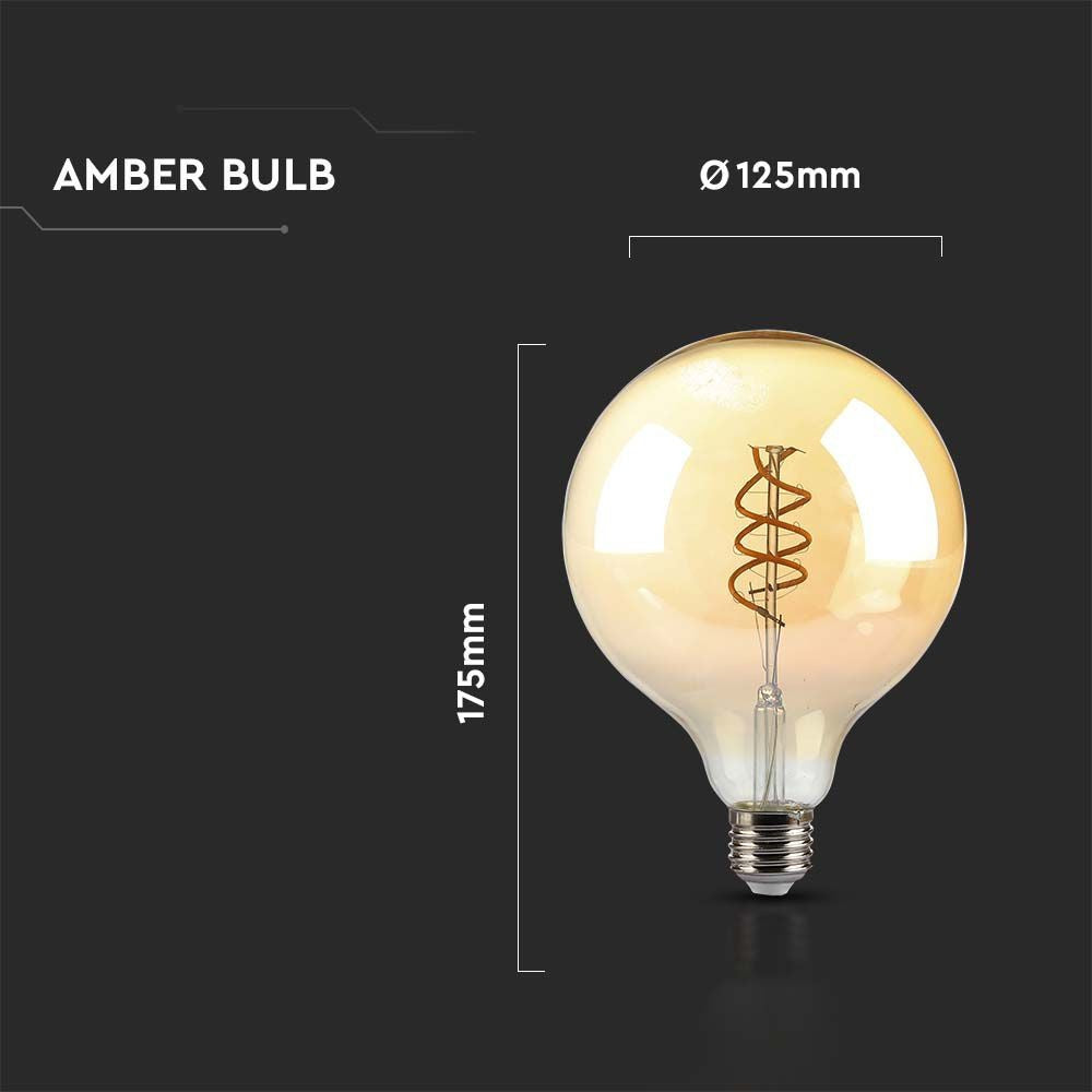 G125 LED pære - 6W, dobbelt spiral, kultråd, amber glas, 1800K, E27, 400lm, RA80