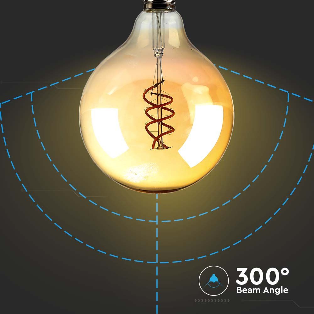 G125 LED pære - 6W, dobbelt spiral, kultråd, amber glas, 1800K, E27, 400lm, RA80