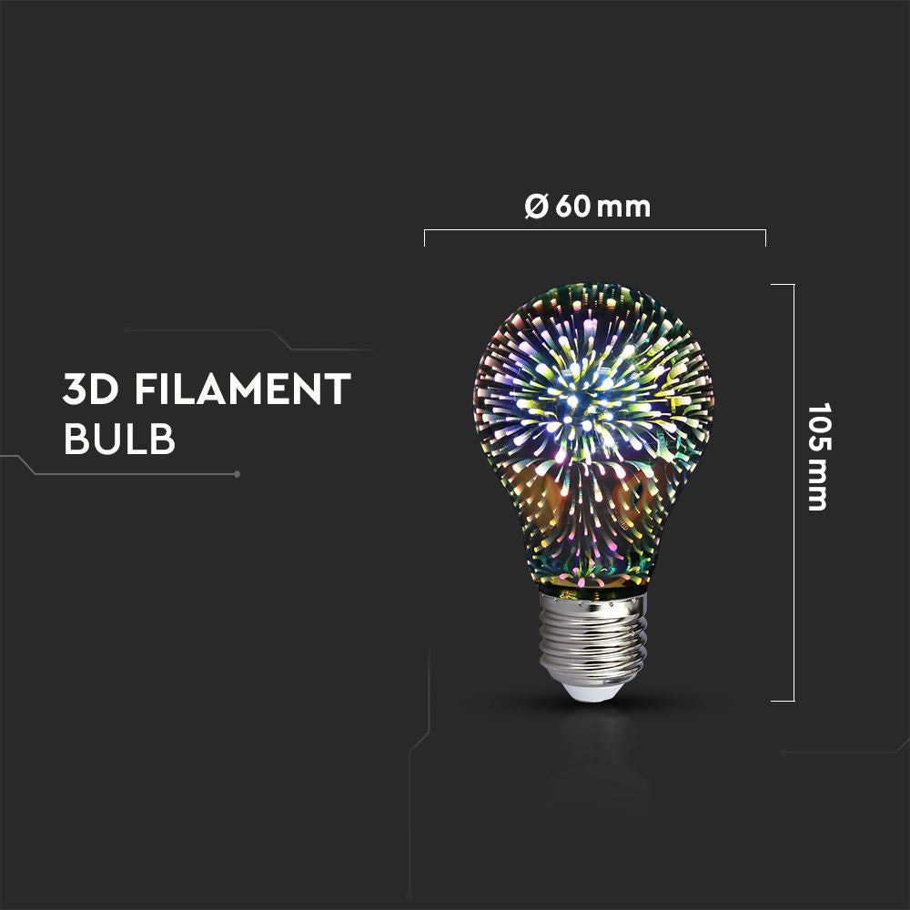 3D LED Pære 3W E27 - 3000K - Max 3W, RA80 (Lyskilde ikke inkluderet)