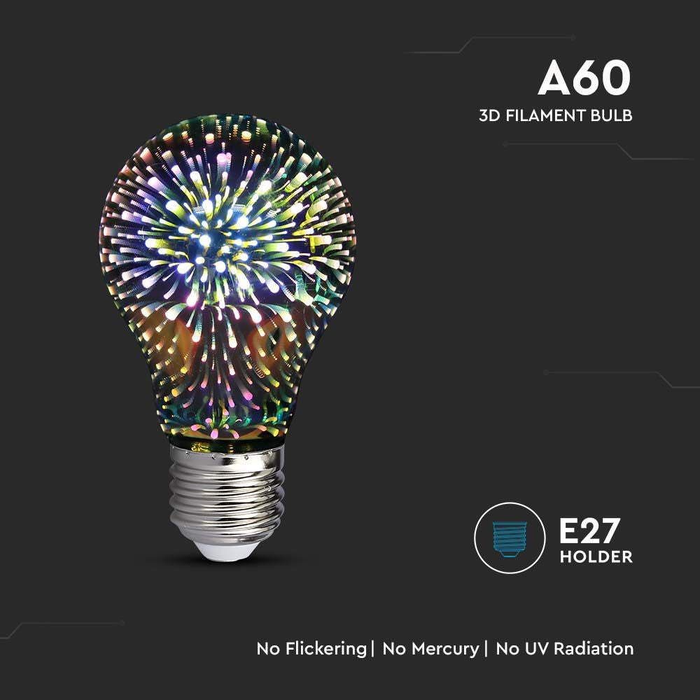 3D LED Pære 3W E27 - 3000K - Max 3W, RA80 (Lyskilde ikke inkluderet)