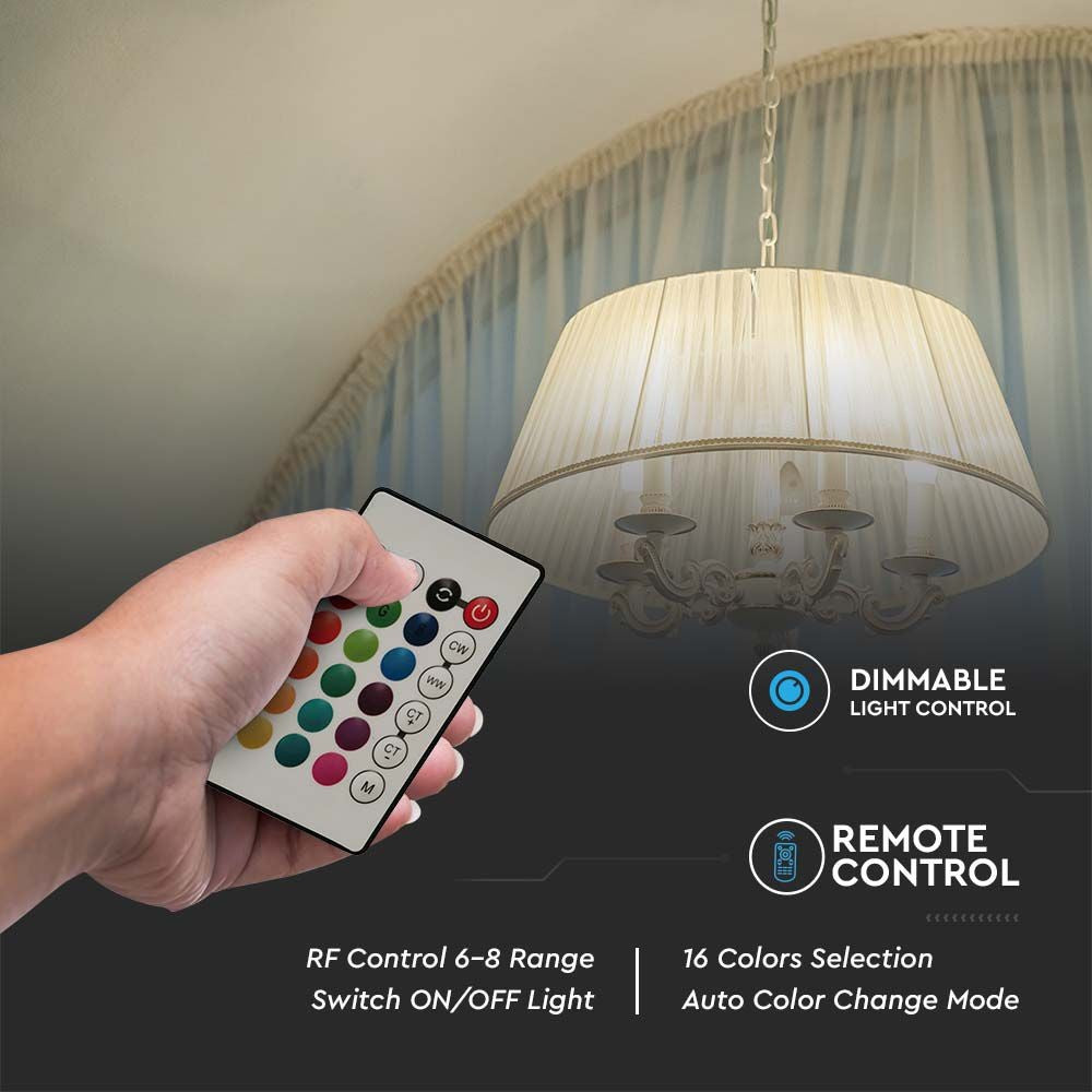 Smart Kertepære med RF Kontrol - RGB+4000K, Dæmpbar, 4.8W, E14, 470lm, RA80