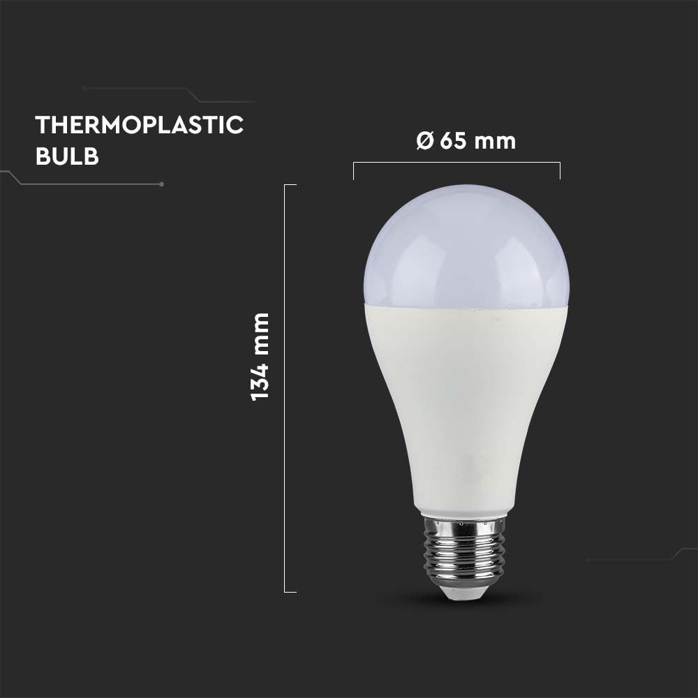 A65 LED Pære 15W E27 - 6500K, 200D, 1521lm, RA80 - Stor fatning, energibesparende belysning til din bolig.