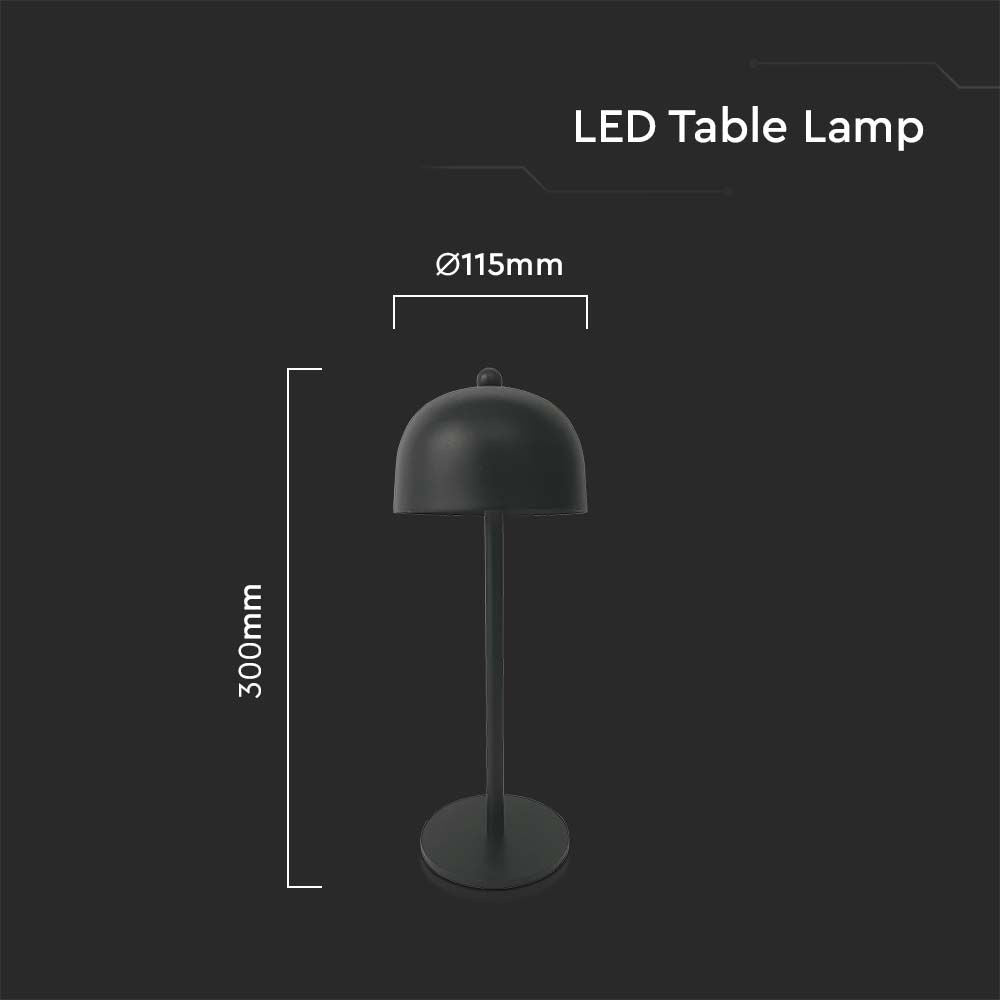 LED Bordlampe med 1800mAh Batteri, Ø115x300, 3i1, Sort Hus