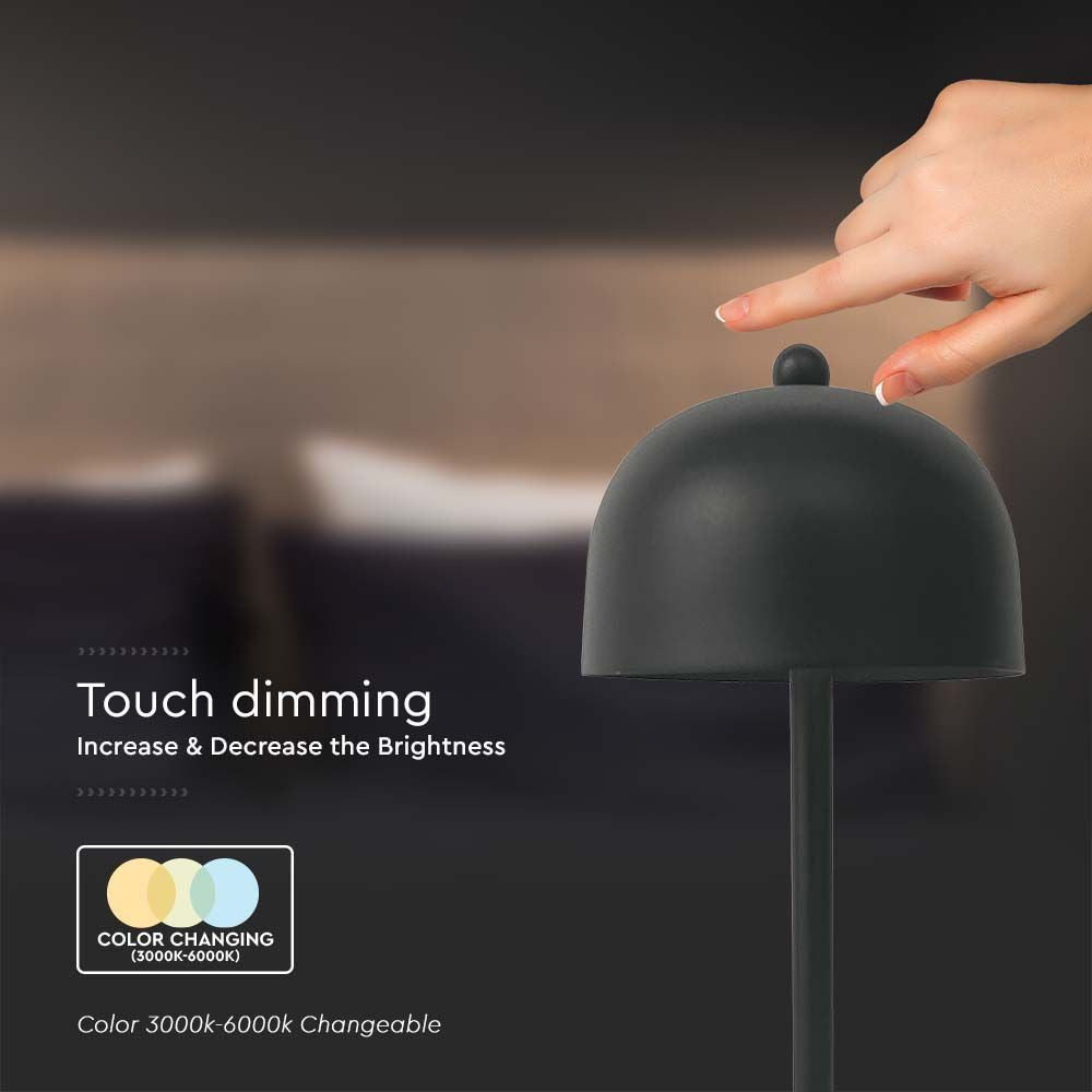 LED Bordlampe med 1800mAh Batteri, Ø115x300, 3i1, Sort Hus