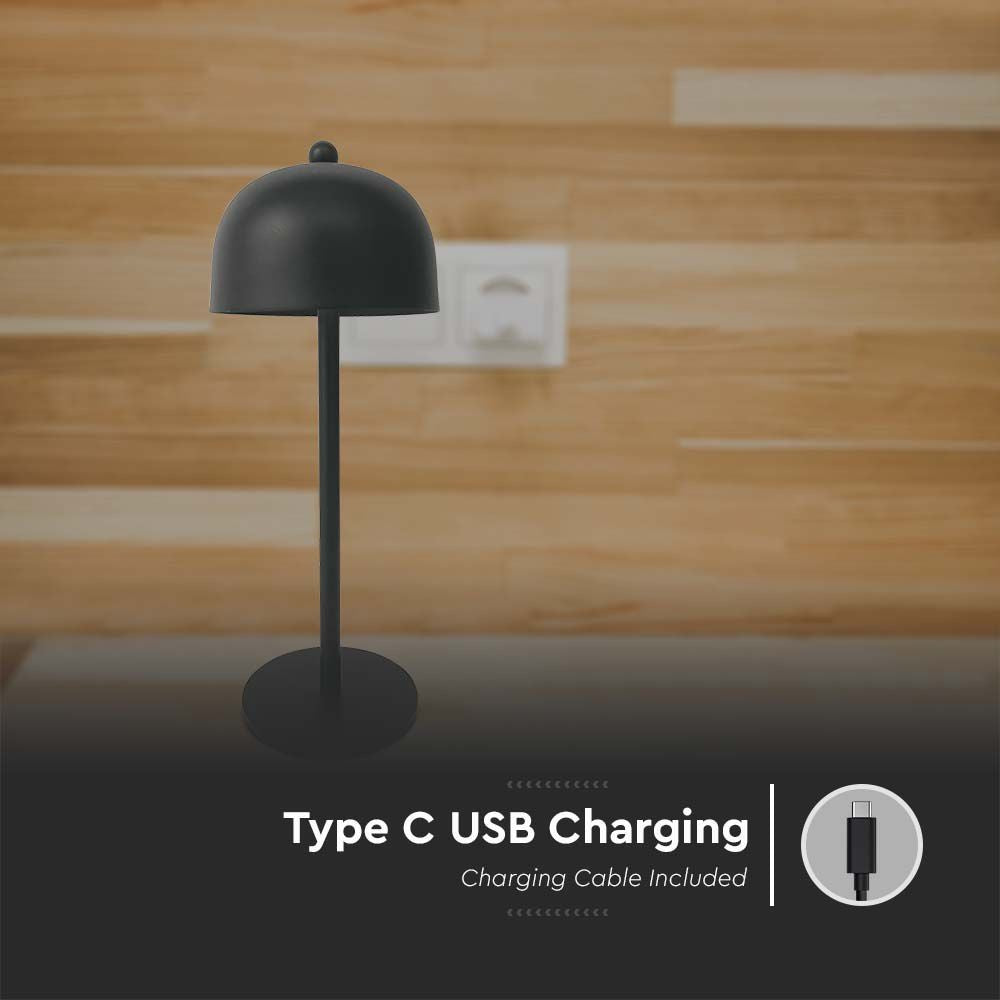 LED Bordlampe med 1800mAh Batteri, Ø115x300, 3i1, Sort Hus
