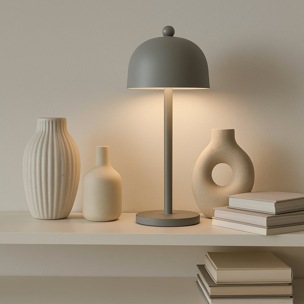 LED bordlampe med 1800mAh batteri, 3i1 funktion og gråt hus - Ø115x300 mm