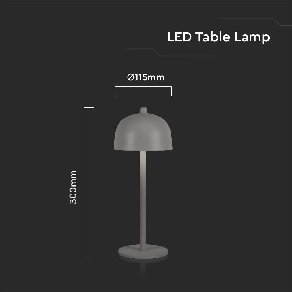 LED bordlampe med 1800mAh batteri, 3i1 funktion og gråt hus - Ø115x300 mm