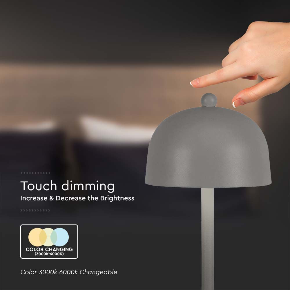 LED bordlampe med 1800mAh batteri, 3i1 funktion og gråt hus - Ø115x300 mm