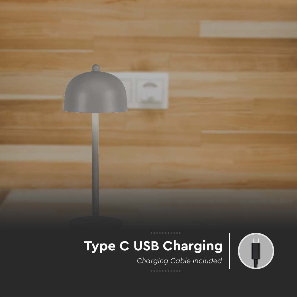 LED bordlampe med 1800mAh batteri, 3i1 funktion og gråt hus - Ø115x300 mm