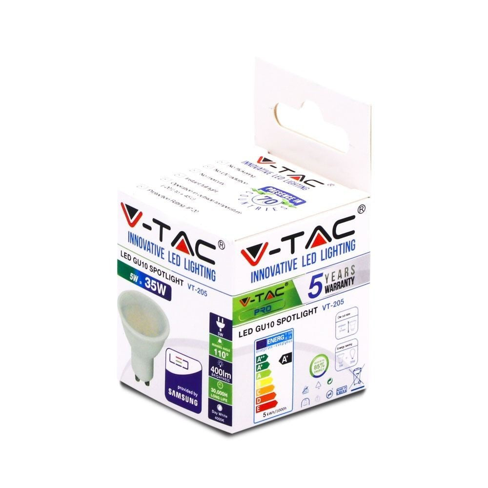 V-Tac 4,5W LED spot - Samsung LED chip, 230V, GU10 (5 års producentgaranti)