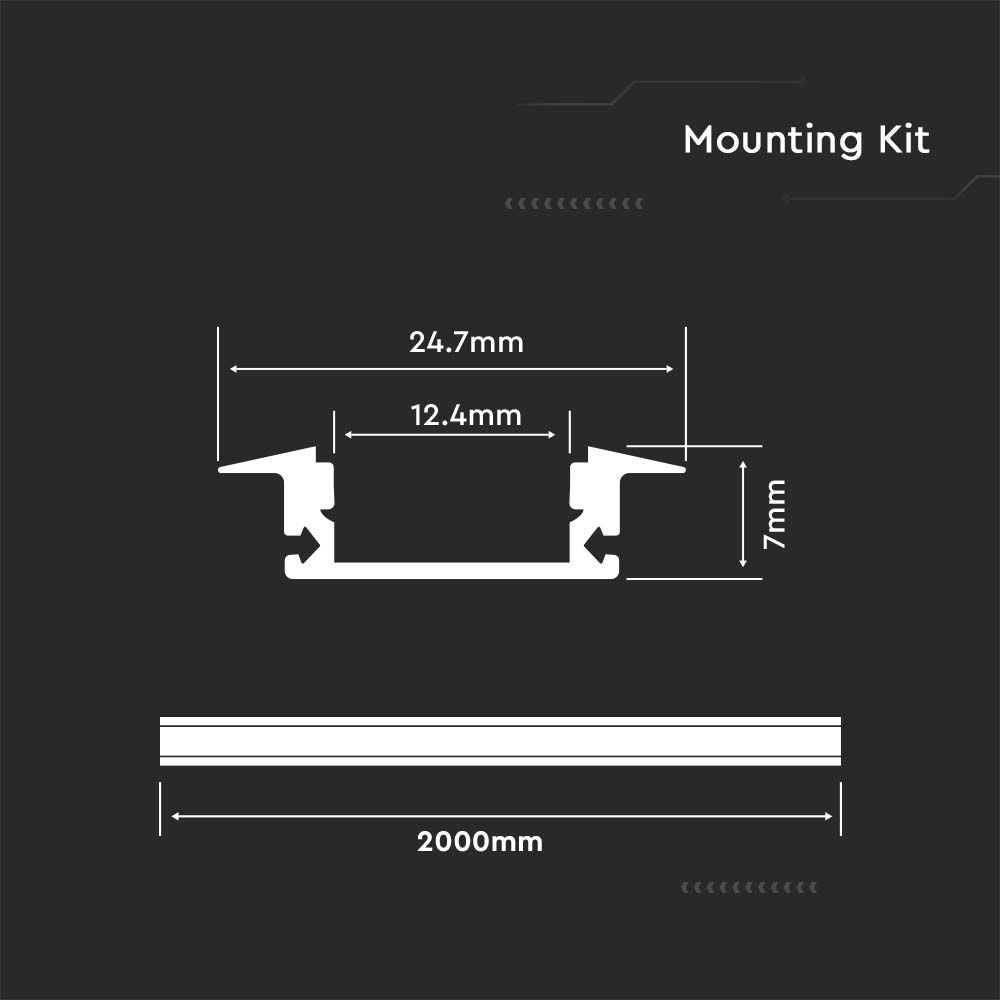 LED-Strip Monteringssæt med Diffuser, 2000x24,7x7mm