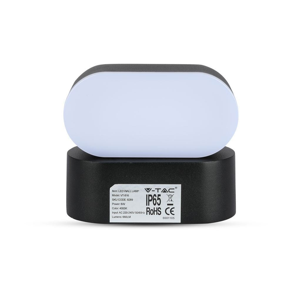 V-Tac 6W LED udendørs væglampe - Oval, roterbar 350 grader, IP65, inkl. lyskilde